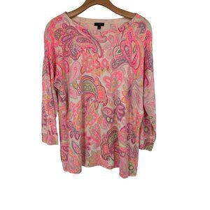 Talbots Womens Paisley Print  Sweater size large 3/4 sleeve cotton blend